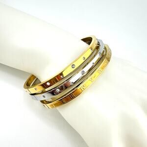 Modern Cubic Zirconia Minimalist Gold Tone Silver Tone Set of 3 Bangle Bracelets